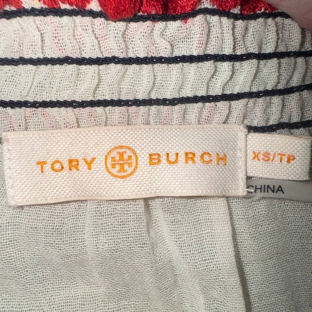 Tory Burch Blouse Mari Top Off/On Shoulder Floral Boho Peasant Sz XS EUC